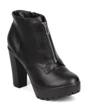Breckelles DD64 Women Leatherette Almond Toe Chunky Heel Platform Zipper Bootie