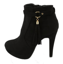 Top Moda Women's Closed Almond Toe Tassel Platform Stiletto Heel Ankle Bootie