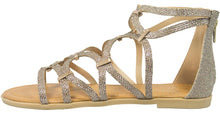 BF Betani Women's Metallic Glitter Cutout Gladiator Flat Sandal