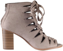 Delicious Women's Hewitt Faux Suede Lace Up Thick Crisscross Lace Stacked Heel Ankle Bootie