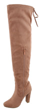 Top Moda Keen-1 women's almond toe chunky heel tie up side zip suede knee high boots
