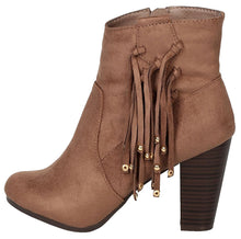 Breckelle's Women's Western Fringe Tassel Bead Chunky Stacked Heel Ankle Bootie