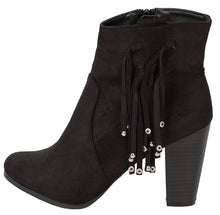 Breckelle's Women's Western Fringe Tassel Bead Chunky Stacked Heel Ankle Bootie