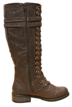 Cambridge Select Women's Strappy Lace-Up Knee High Combat Stacked Heel Boot