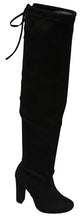 Top Moda Keen-1 women's almond toe chunky heel tie up side zip suede knee high boots