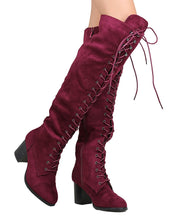 Nature Breeze FI01 Women Faux Suede Over The Knee Lace Up Chunky Heel Combat Boot