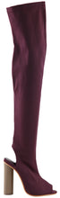 Bella Marie Women's Open Toe Open Back Stretch Over the Knee Stacked Heel Boot