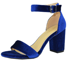 Chase & Chloe Women's Velvet Stacked Chunky Heel Strappy Platform Sandal