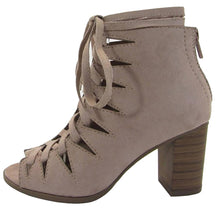 Delicious Women's Hewitt Faux Suede Lace Up Thick Crisscross Lace Stacked Heel Ankle Bootie