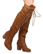 Nature Breeze FI01 Women Faux Suede Over The Knee Lace Up Chunky Heel Combat Boot