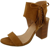 Top Moda Women's Lace Up Side Tassel Fringe Stacked Chunky Heel Sandal
