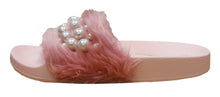 Wild Diva Women's Embellished Pearl Faux Fur Platform Wedge Slide Sandal