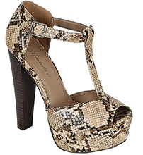 Breckelle's Women's T-Strap Snake Print Platform Peep Toe Heeled Sandal