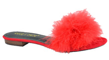 Chase & Chloe Women's Feathered Marabou Pompom Slip On Mule