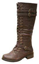 Cambridge Select Women's Strappy Lace-Up Knee High Combat Stacked Heel Boot