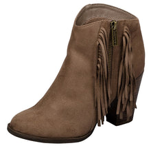 Breckelle's Women's Fringe Western Closed Toe Chunky Stacked Heel Ankle Bootie