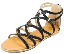 BF Betani Women's Metallic Glitter Cutout Gladiator Flat Sandal