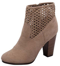 Breckelle's Women's Laser Cut Stacked Chunky Heel Almond Toe Bootie