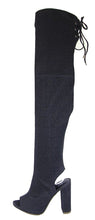 Delicious Women's Faux Suede Stretchy Open Toe Open Back Over The Knee Block Chunky Heel Boot