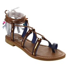 Refresh ID48 Women's Gladiator Strappy Lace Up Tassel Flat Beach Sandal