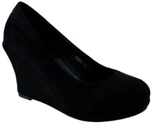 Top Moda Shoes Women's Odell-88 Round Toe Slip On Faux Suede Nubuck Mid Heel Wedge Pumps