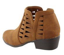 Top Moda Women's Western Geometric Cut Out Chunky Stacked Low Heel Ankle Bootie