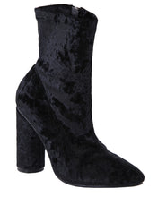 Lovmark Women's Crushed Velvet Closed Pointed Toe Mid-Calf Sock Boot