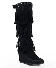 Nature Breeze Womens Bridget Knee High Moc-Toe Wedge Boots