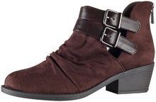 Soda Women's Verity Ruched Cut Out Side Double Buckle Side Stacked Heel Ankle Bootie