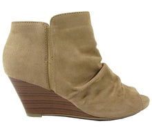City Classified Women's Peep Toe Ruched Wedge Ankle Bootie