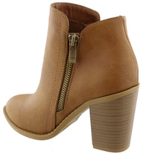 Top Moda Women's Closed Round Toe Zipper Chunky Stacked Block Heel Ankle Bootie