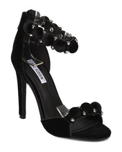 Cape Robin Alza-45 Women Velvet Pom Pom Stiletto Sandal Ankle Strap Sandal