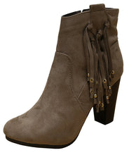 Breckelle's Women's Western Fringe Tassel Bead Chunky Stacked Heel Ankle Bootie