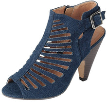 Forever Link Women's Cut Out Caged Buckle Sling Back Stacked Chunky Heel Bootie