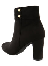 Top Moda Women's Cuffed Button Closed Toe Chunky Stacked Block Heel Ankle Bootie
