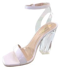 Elegant Footwear Women's Open Square Toe Ankle Strappy Lucite Clear Block Heel