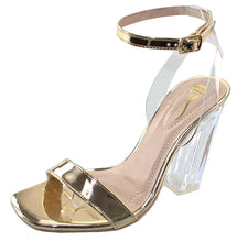 Elegant Footwear Women's Open Square Toe Ankle Strappy Lucite Clear Block Heel