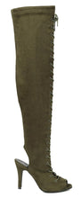 Forever Link Women's Lace Up Thigh High Peep Toe Boot