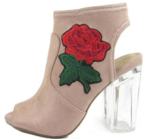 Delicious Women's Embroidered Rose Floral Lucite Clear Heel Peep Toe Bootie