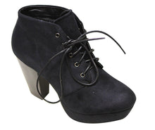 Bella Marie Goldie-21 Women's almond toe platform lace up chunky heel ankle high suede booties