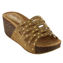 Refresh IF01 Women's Cutout Stud Rhinestone Slide In Wedge Sandal