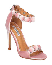 Cape Robin Alza-45 Women Velvet Pom Pom Stiletto Sandal Ankle Strap Sandal
