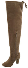 Top Moda Women's Over The Knee Thigh High Adjustable Lace Back Stacked Chunky Heel Boot