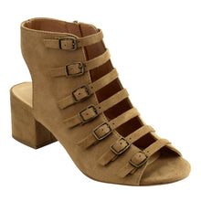 City Classified Women's Strappy Buckle Open Toe Chunky Stacked Heel Ankle Bootie