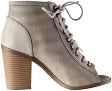 Soda Women's Joanna Stacked Chunky Heel Lace Up Front Peep Toe Bootie