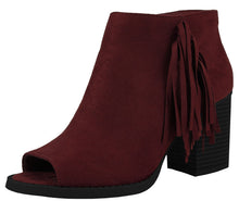 Soda Women's Sueded Fringe Peep Toe Chunky Stacked Heel Bootie