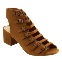 City Classified Women's Strappy Buckle Open Toe Chunky Stacked Heel Ankle Bootie