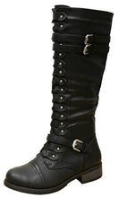 Cambridge Select Women's Strappy Lace-Up Knee High Combat Stacked Heel Boot