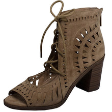 Breckelle's Women's Lasercut Stacked Chunky Heel Peep Toe Sandal