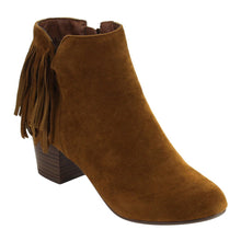 Breckelles GK88 Women Faux Suede Fringe Chunky Heel Ankle Boot